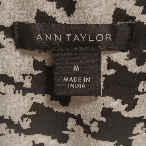 FINAL PRICE ANN TAYLOR black/white l/s houndstooth blouse w front pockets M - Picture 1 of 2